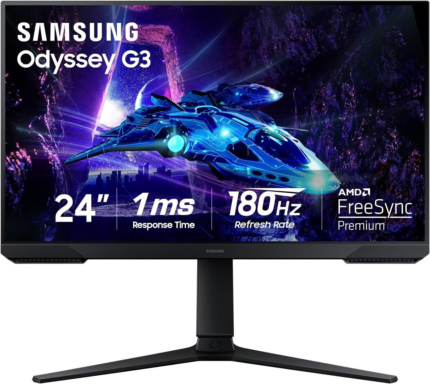삼성 24인치 오디세이 G3(G30D) 시리즈 FHD 게이밍 모니터, 1ms, 180Hz, AMD 프리싱크, 조절 가능한 스탠드, 블랙