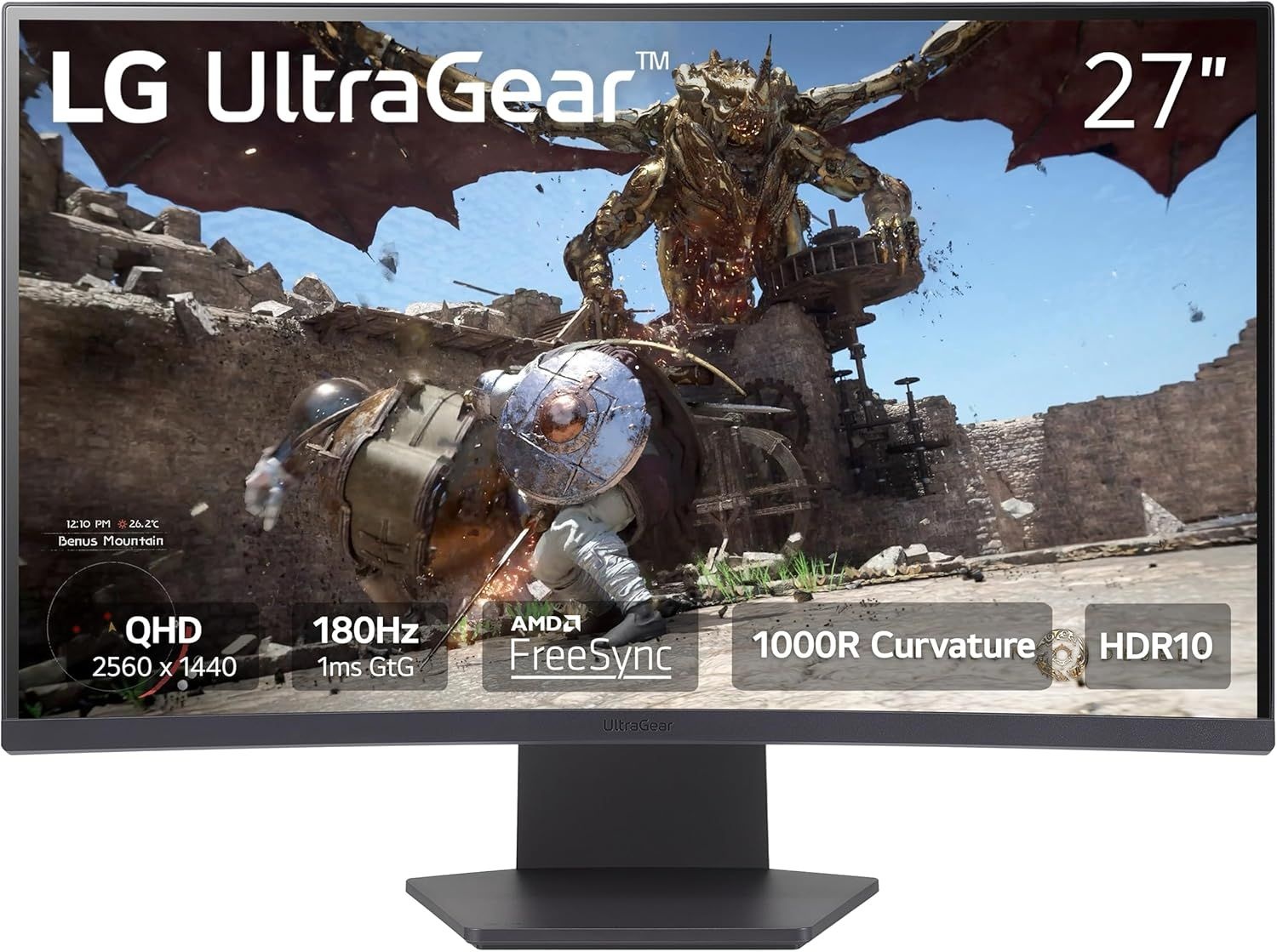 LG 27GS60QC-B 울트라기어 27인치 커브드 게이밍 모니터 QHD (2560x1440) 180Hz 1ms 1000R AMD 프리싱크 HDR10 HDMIx2