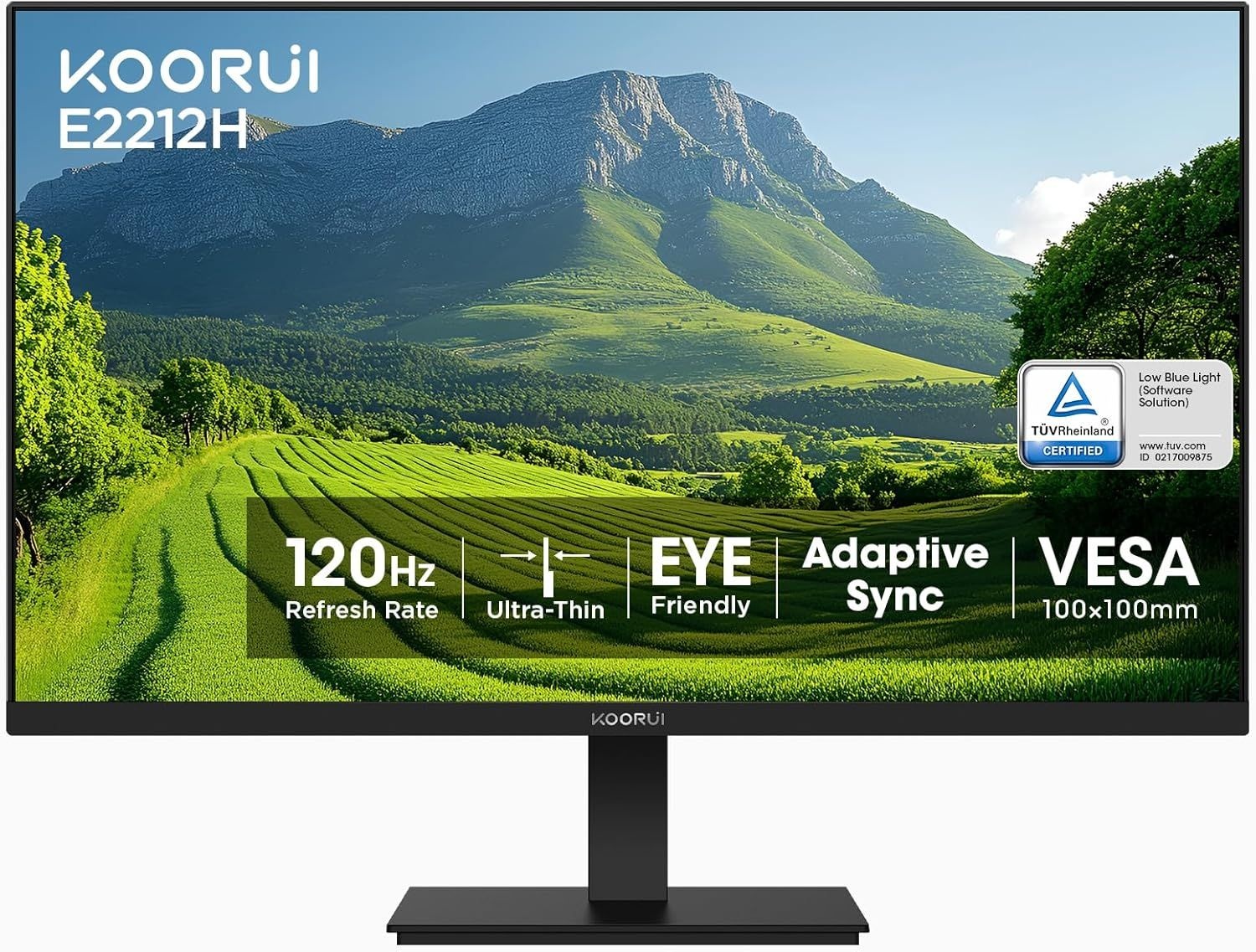 쿠루이 신제품 22인치 컴퓨터 모니터 FHD 1080P 120Hz PC 게임 화면 VA 패널 초슬림 디스플레이 4000:1 대비(Adaptive Sync