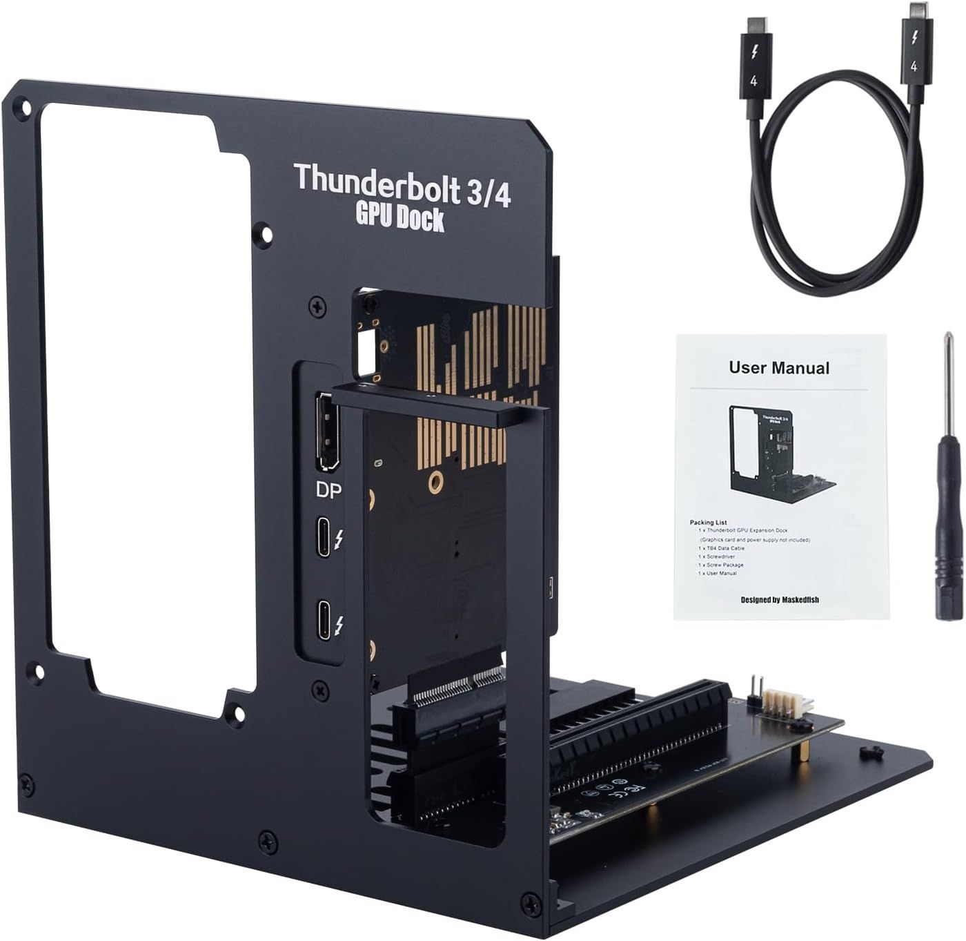 Maskedfish eGPU 인클로저 썬더볼트 3/4 USB4 40Gbps PD 85W 충전 외장 GPU 도크, Win 10/11 Linux 시스템에서 NVIDIA/AMD 그래픽