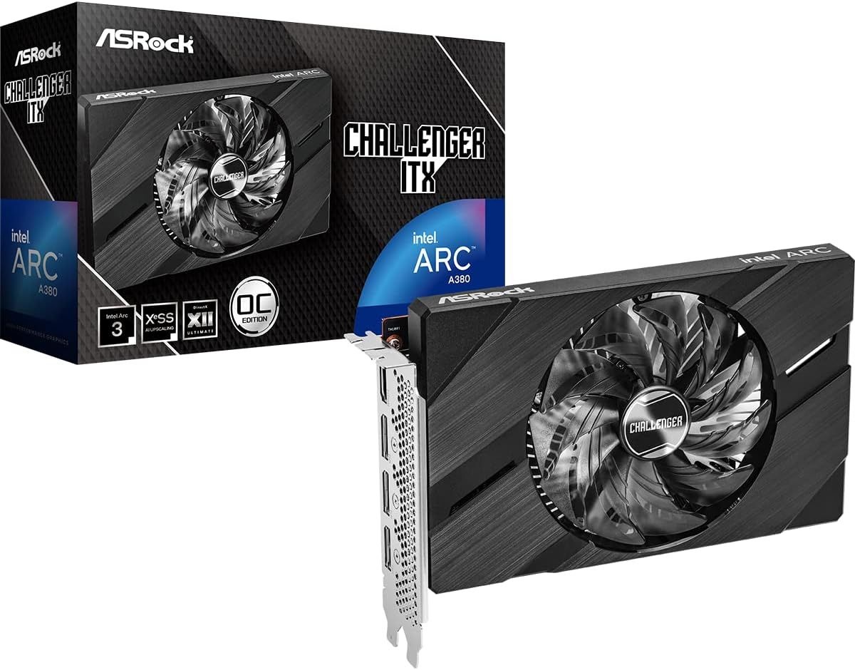 ASRock 인텔 Arc A380 챌린저 ITX 6GB OC 그래픽 카드 | 싱글 슬롯 2250MHz GDDR6 디스플레이포트 2.0 HDMI 2.0b 0dB 냉각 8K 지원