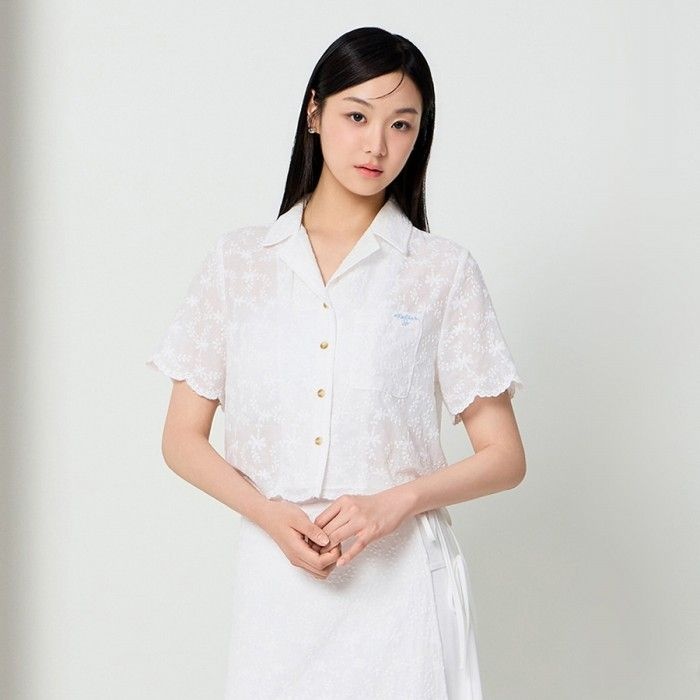 (JJ지고트) 레이스 오픈 칼라 크롭 블라우스 GS6P0BL612