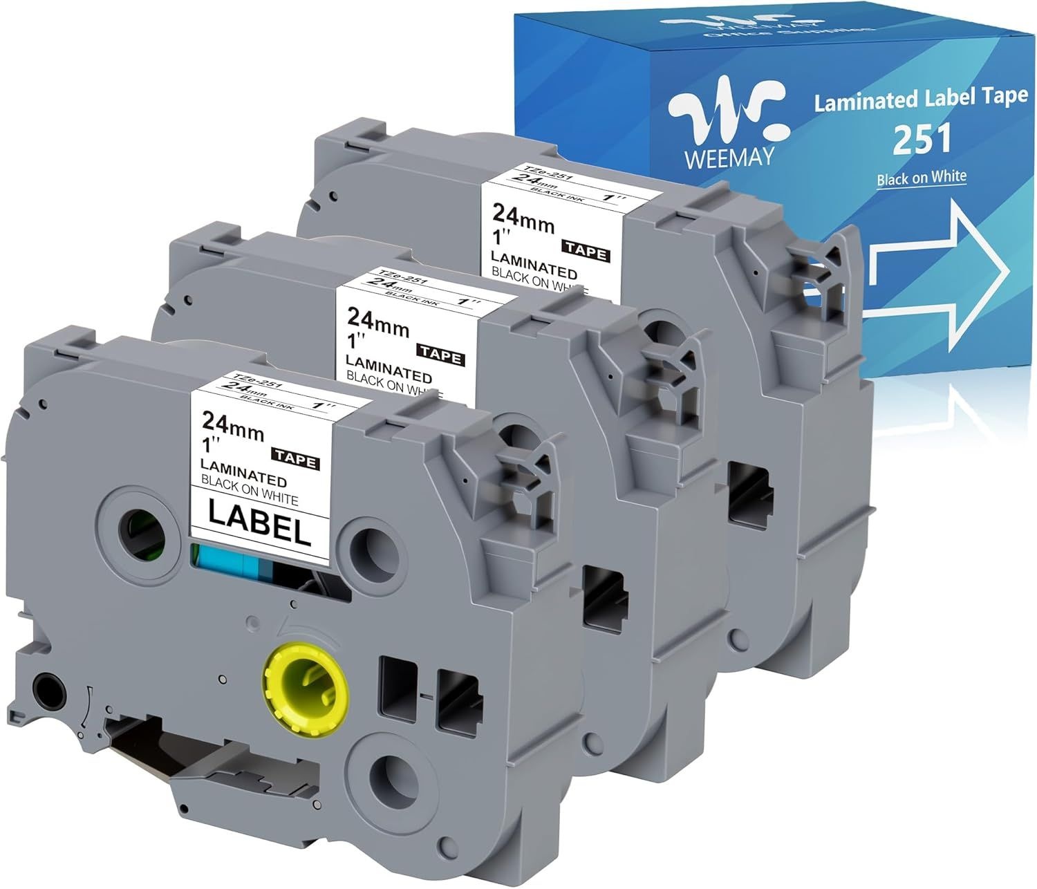 브라더 P-터치 라벨 테이프 24mm 0.94 라미네이트 화이트 3/4 TZe TZ TZ-251 TZe251 PT-D600 PT-D610BT PTP700 PTP710BT 프린터용