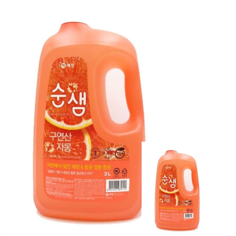 [오늘출발] 순샘 구연산 자몽 주방세제 3L 용기 1EA 그릇세제 주방용세제 식기세제
