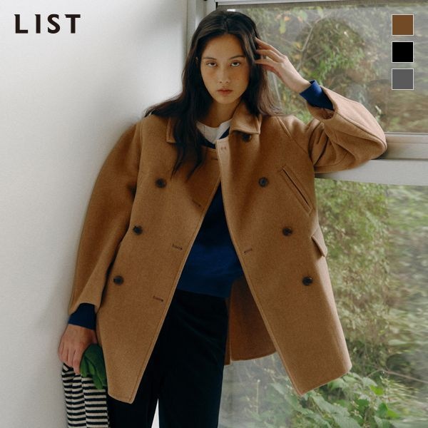 리스트 [정상가 598,000원] 울 카라 더블 하프 코트_TWHCTP82180