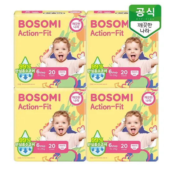 보솜이 액션핏 팬티 기저귀 6단계(17kg이상) 점보형 20개입 x 4팩