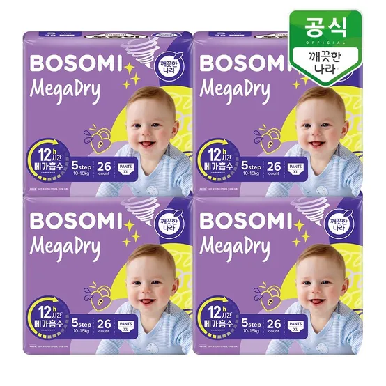 보솜이 메가드라이 팬티 기저귀 5단계(13-18kg) 특대형 26개입 x 4팩