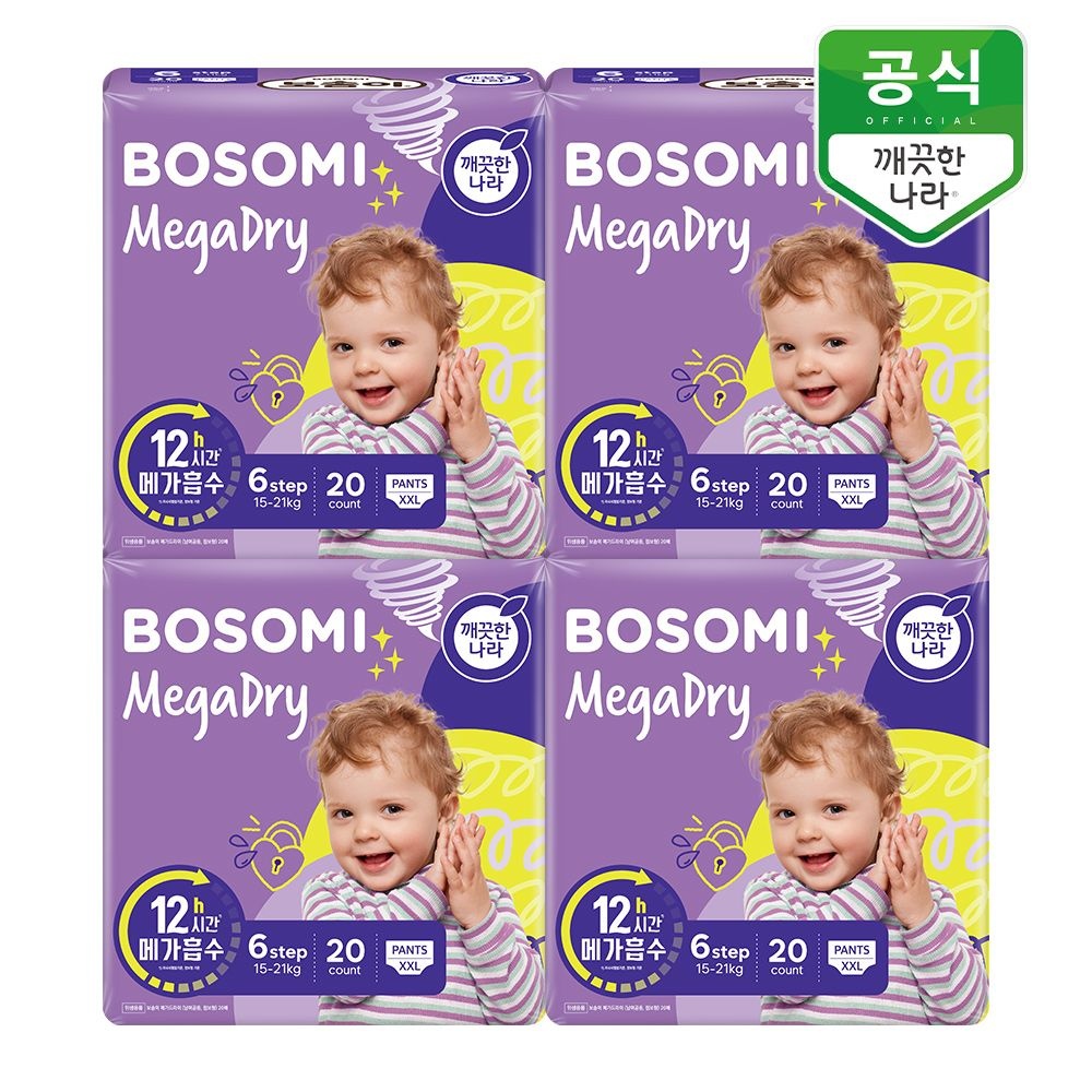 보솜이 메가드라이 팬티 기저귀 6단계(17kg이상) 점보형 20개입 x 4팩