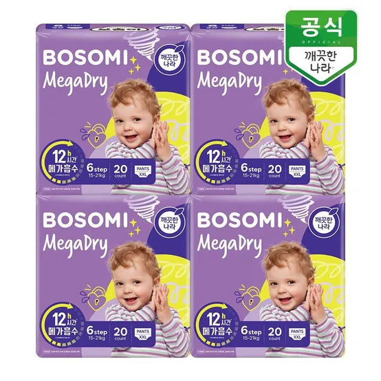 보솜이 메가드라이 팬티 기저귀 6단계(17kg이상) 점보형 20개입 x 4팩