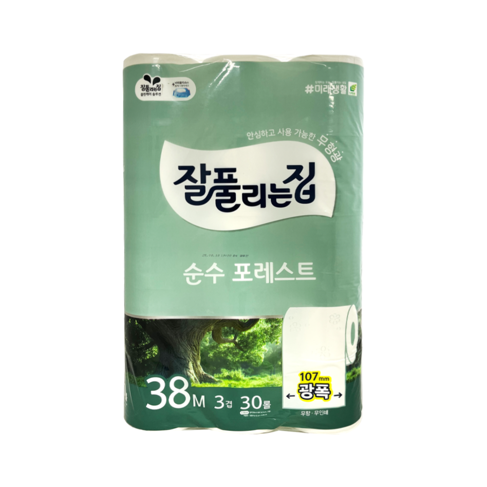 잘풀리는집 순수 포레스트 3겹 대용량 화장지 38m 30롤 1팩