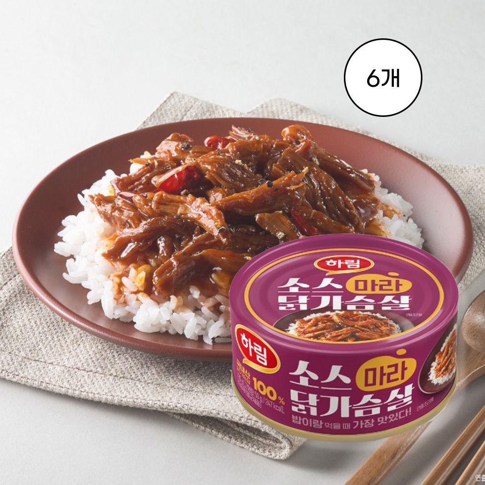 하림 [하림] 소스닭가슴살 마라(캔) 135g, 6개