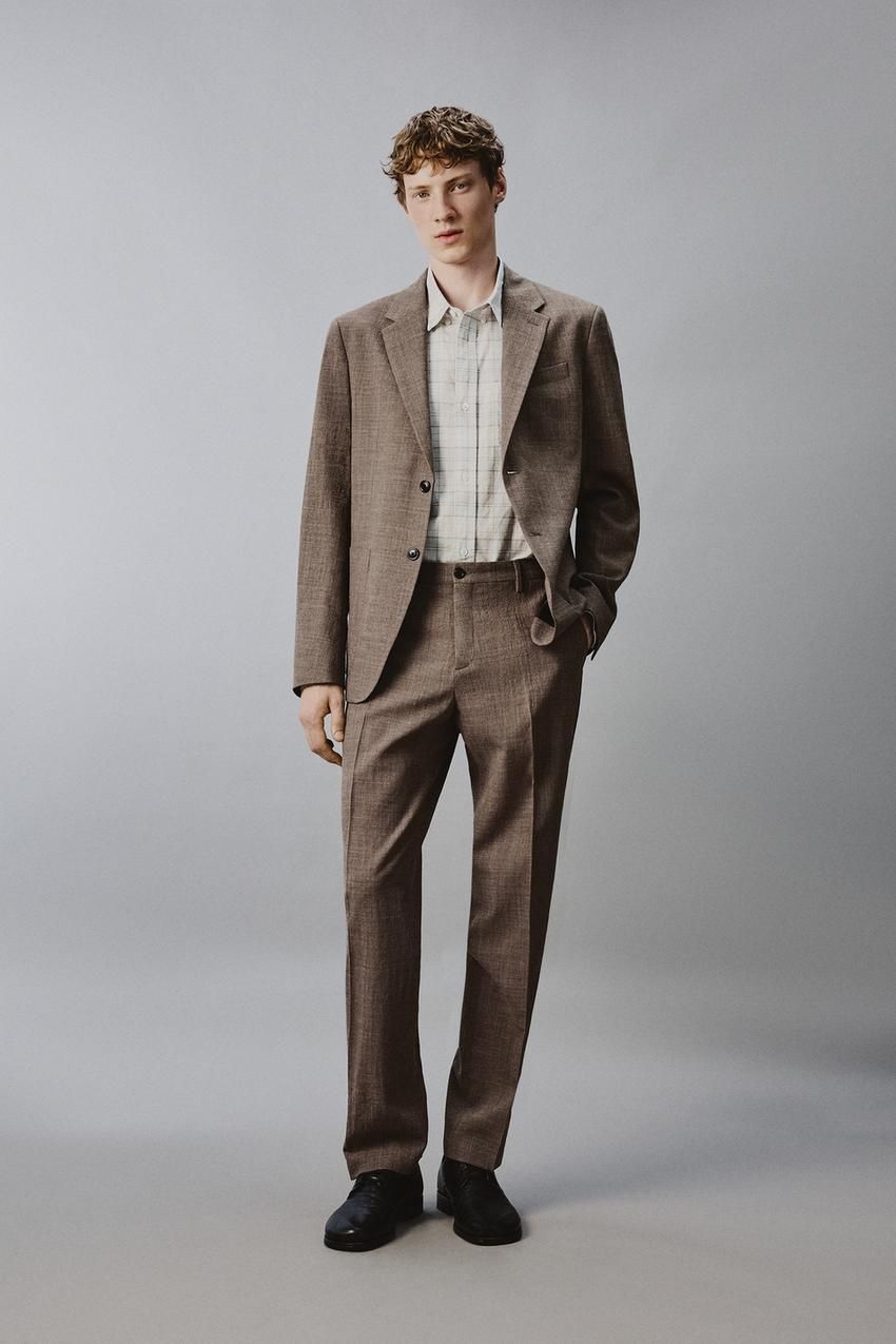 자라 ZARA 100% 울 스트럭처 수트 블레이저 - 그레이 브라운 1001/900/724 21Y785 27L183