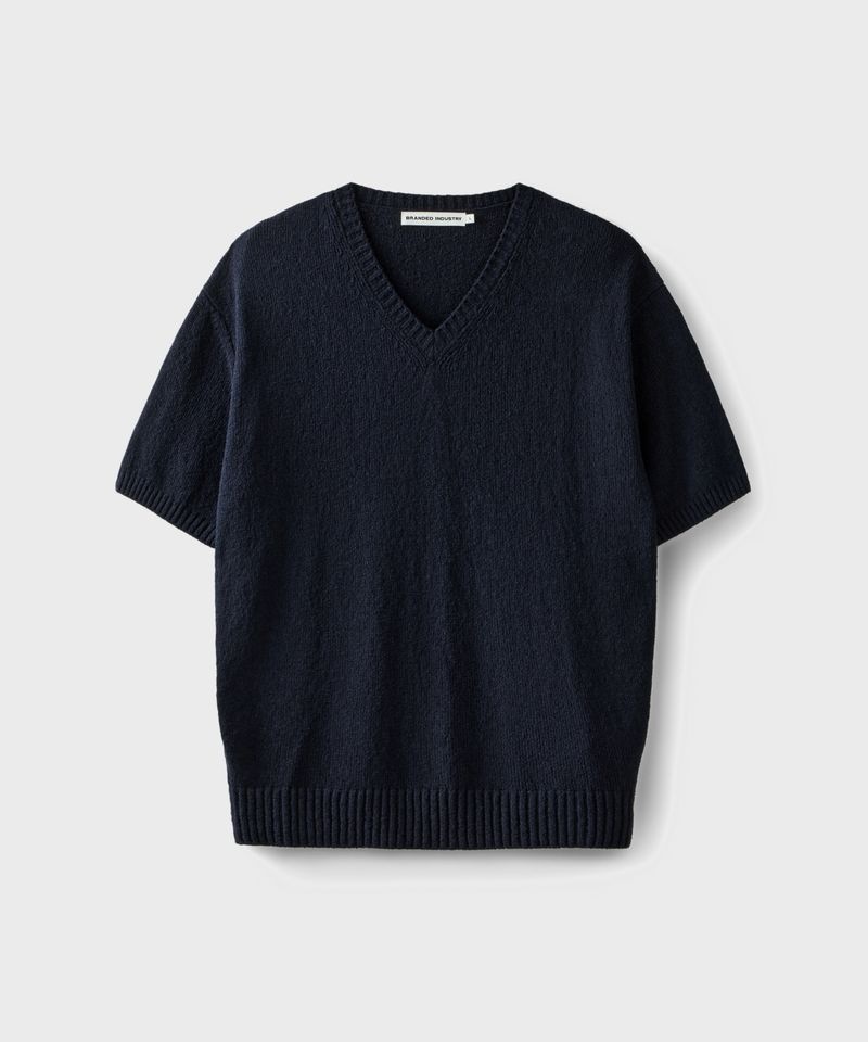 BRANDED TERRY BOUCLE VNECK HALF KNIT [NAVY] BR26KN39NV 3384865