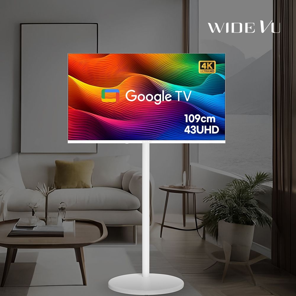 [오늘출발] 와이드뷰 와이드무빙뷰 화이트에디션 43인치 UHD 삼탠바이미 V시리즈 이동식 세트 스마트 TV 중소바이미