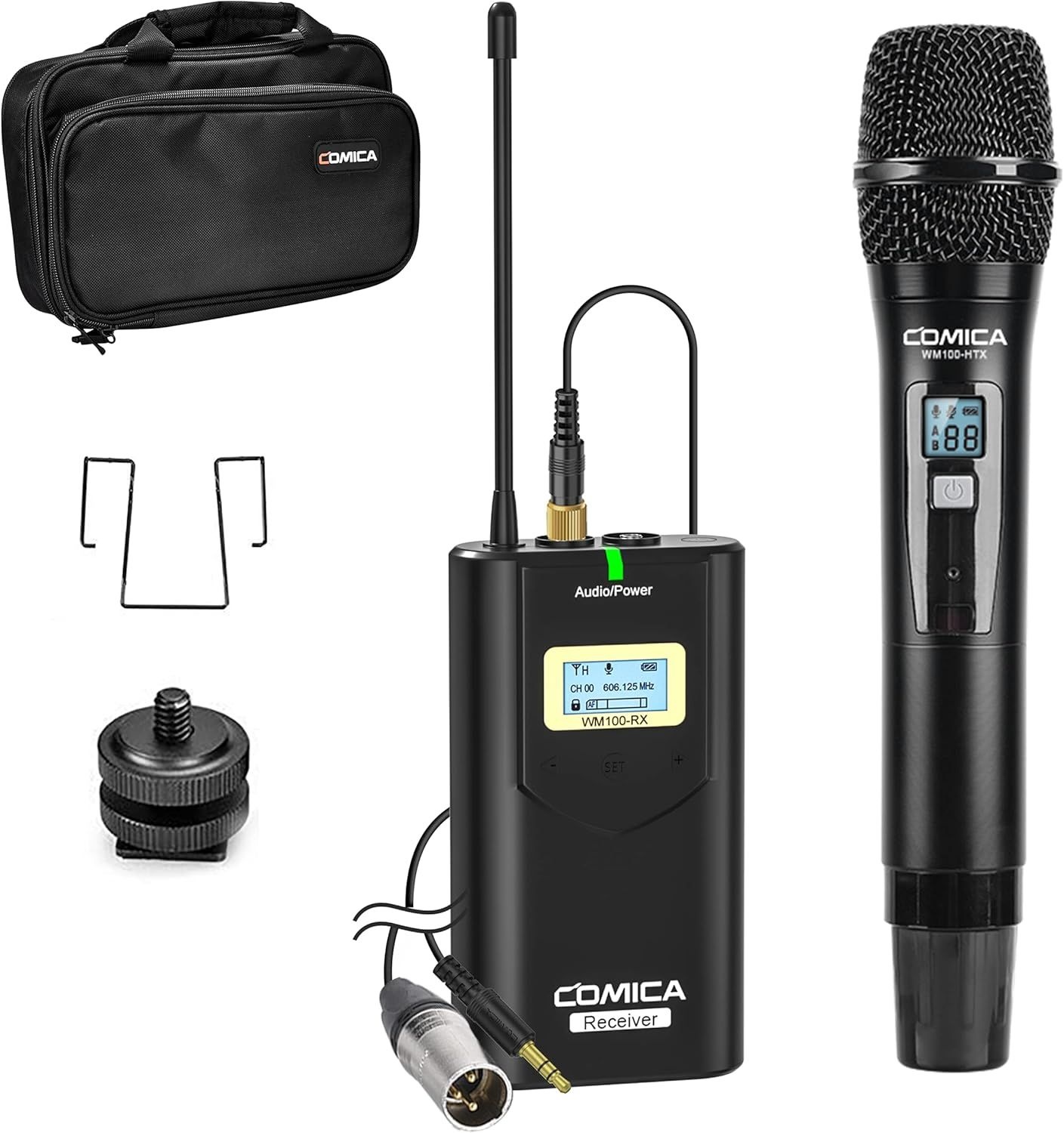 COMICA CVM-WM100 H UHF 48채널 전문가용 무선 핸드헬드 마이크 시스템: 캐논 니콘 소니 파나소닉 후지 DSLR 카메라, XLR