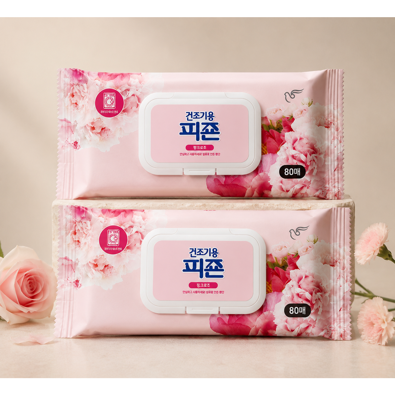 피죤 건조기용 피죤 건조기시트 섬유유연제 오리지널 80매 X 2개 핑크로즈