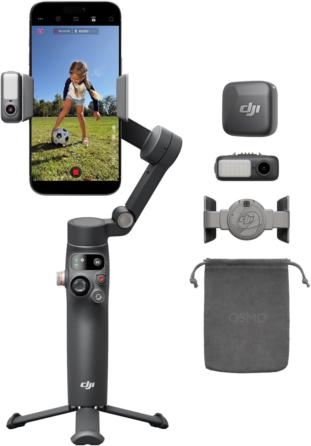 전화용 DJI 오스모 모바일 8 어드밴스드 트래킹 콤보 짐벌 스태빌라이저, 오디오 및 조명이 포함된 AI 네이티브