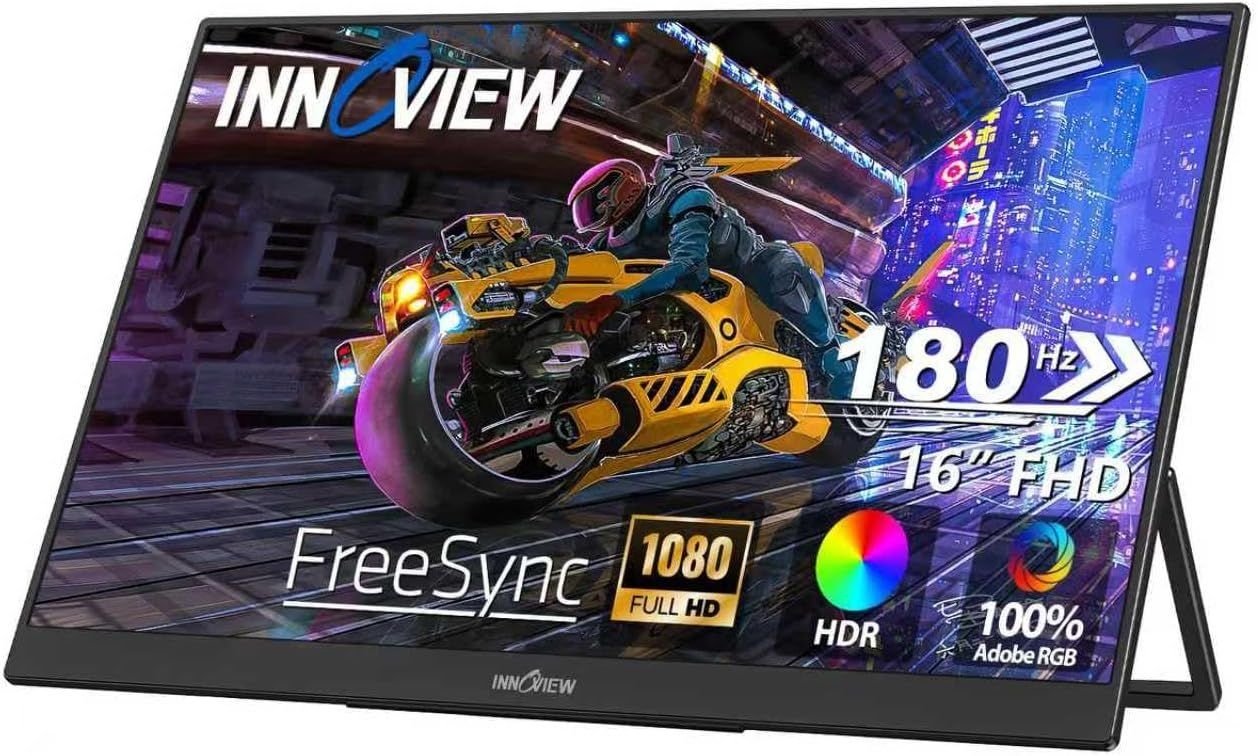 InnoView 16인치 휴대용 모니터 180Hz 게임 모니터, 1200P FHD 외장 여행용 경량, 노트북, PC, PS5, Mac, Xbox용 미니 HDMI 추가