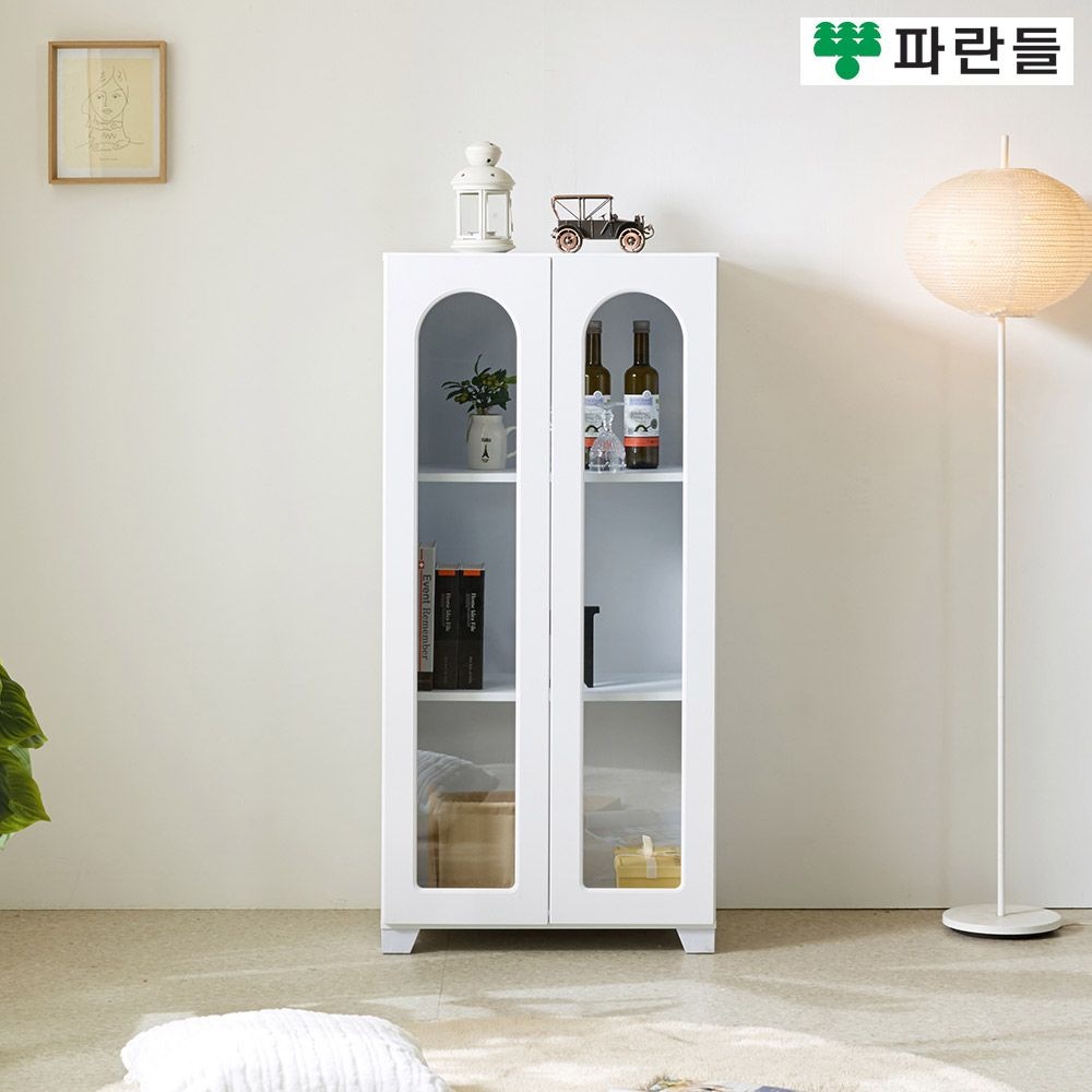 파란들가구 화이트 600 유리문장식장 다용도수납장 거실장식장