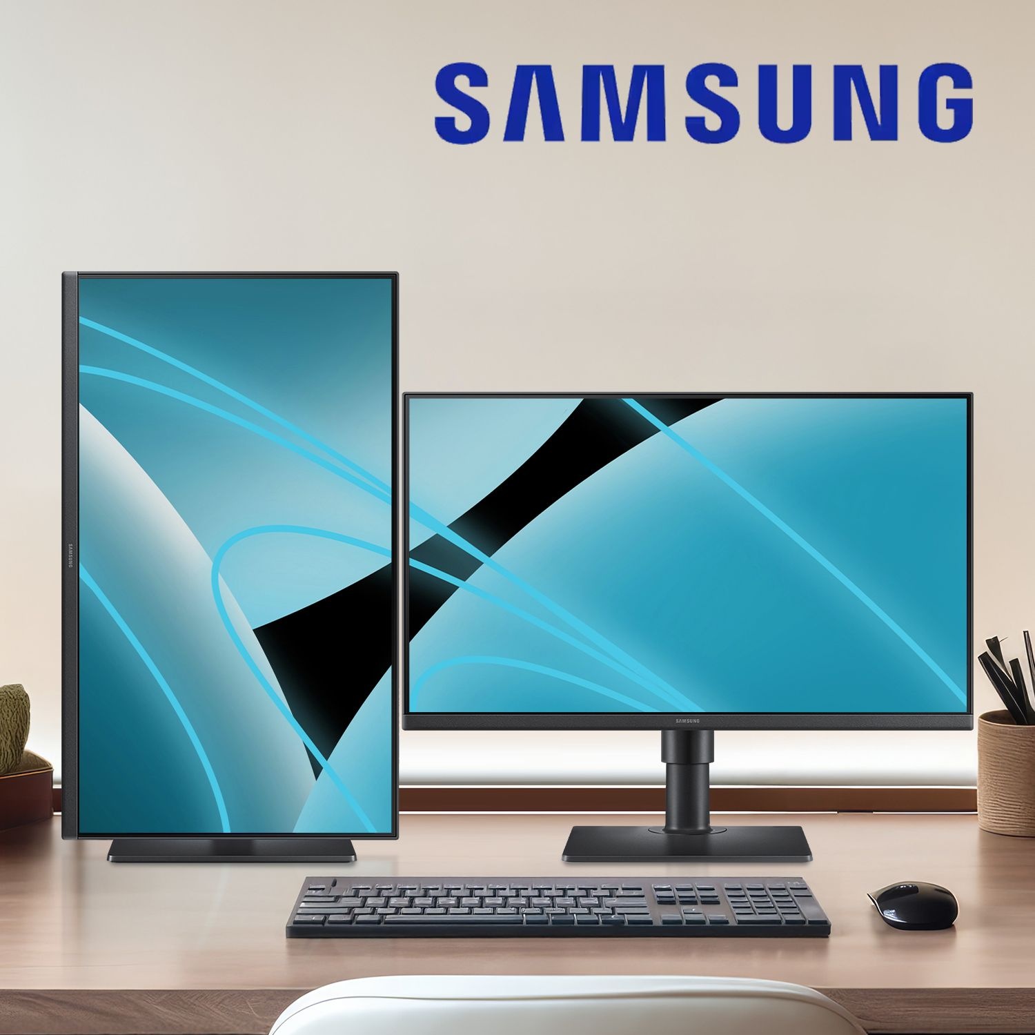삼성전자 피벗 모니터 60.4cm(24인치) S24D400 사무용 듀얼 컴퓨터 모니터 FHD IPS 100Hz 세로 회전 높이조절