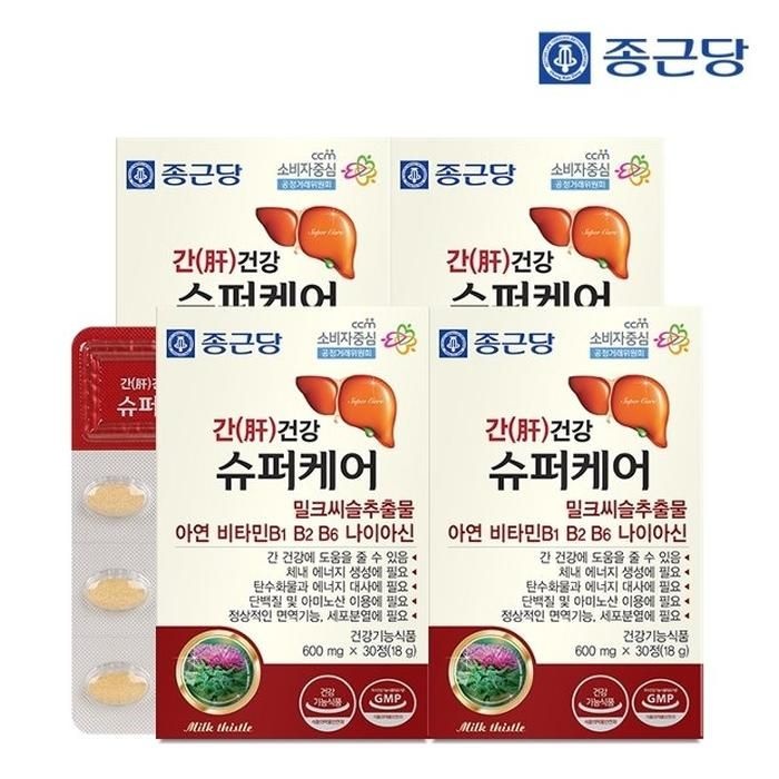 종근당 간건강 슈퍼케어 30정 4박스 4개월분 / 밀크씨슬 실리마린 아연