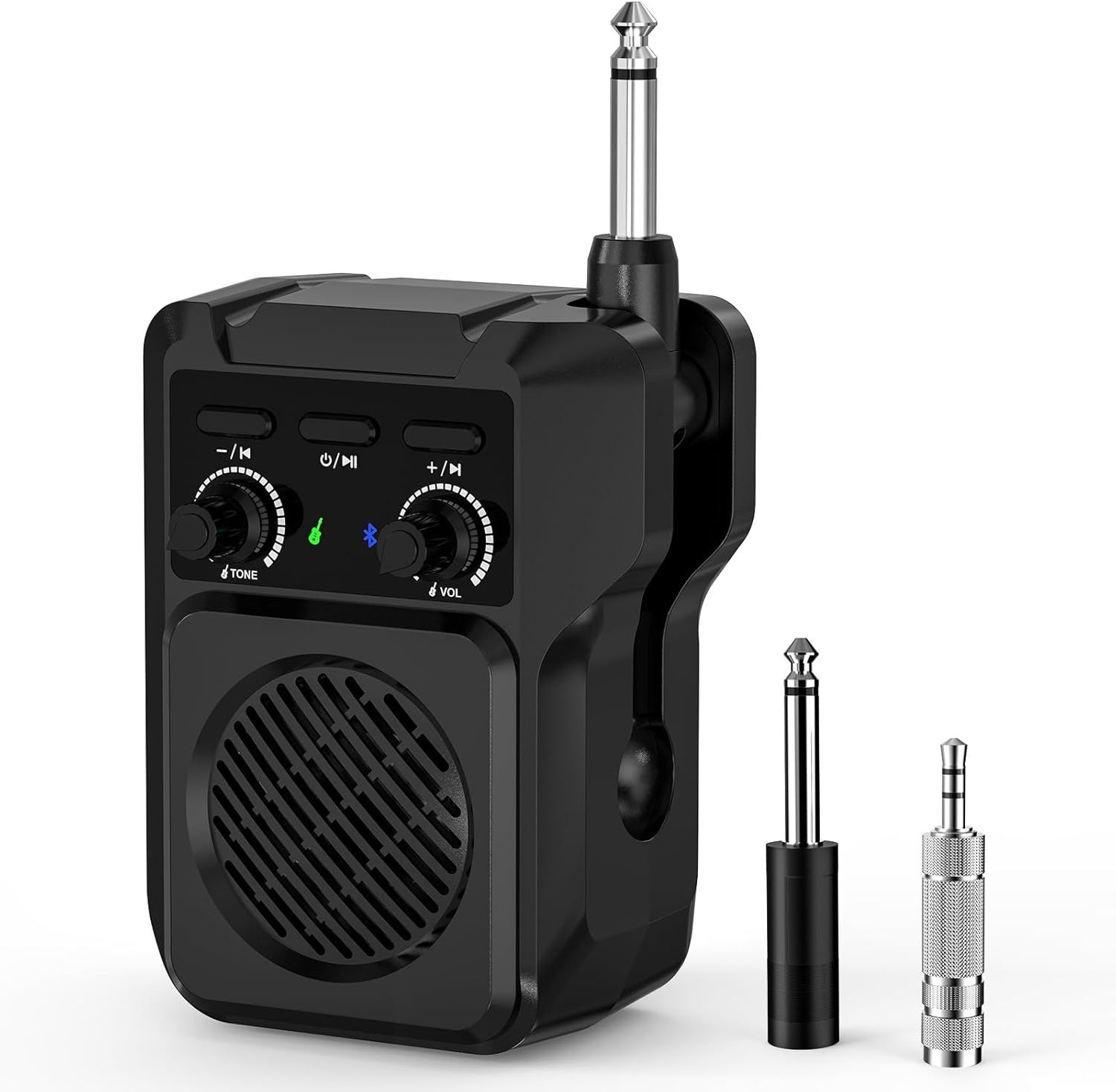 블루투스가 장착된 ZealSound 미니 기타 앰프, 4가지 효과(클린, 오버드라이브, 왜곡, 리버브)가 내장된 5W 휴대용