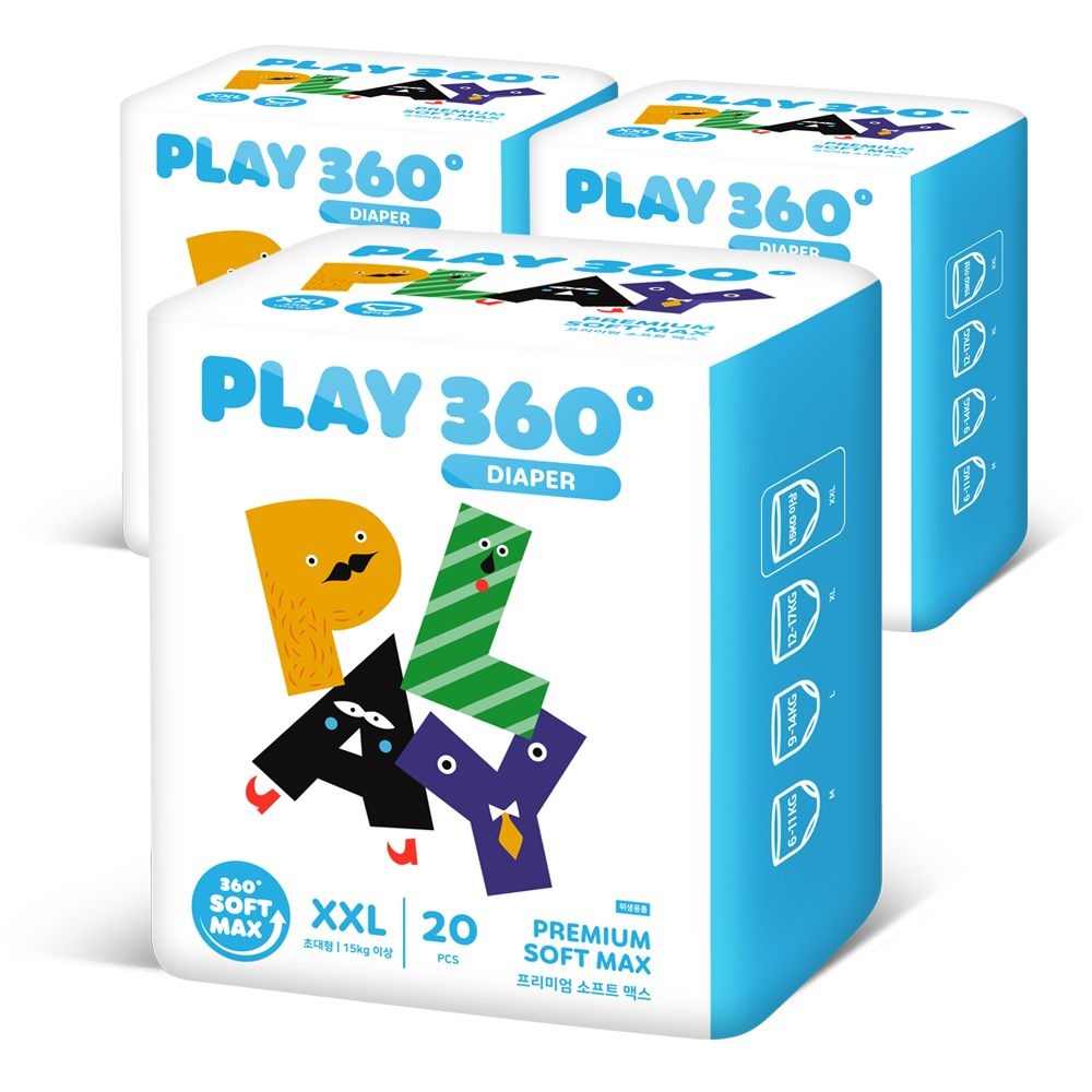 [신상품 360도] 한예지 프리미엄 소프트맥스 PLAY 팬티형 기저귀 초대형(XXL) 20입 3팩