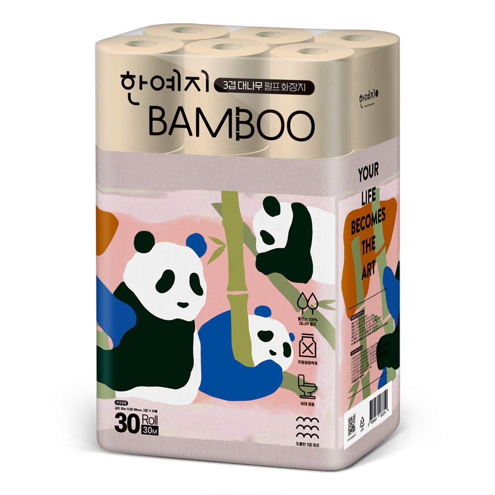 [신제품] 한예지 팬더캐릭터 Bamboo 대나무펄프 3겹 화장지 30m 30롤 1팩