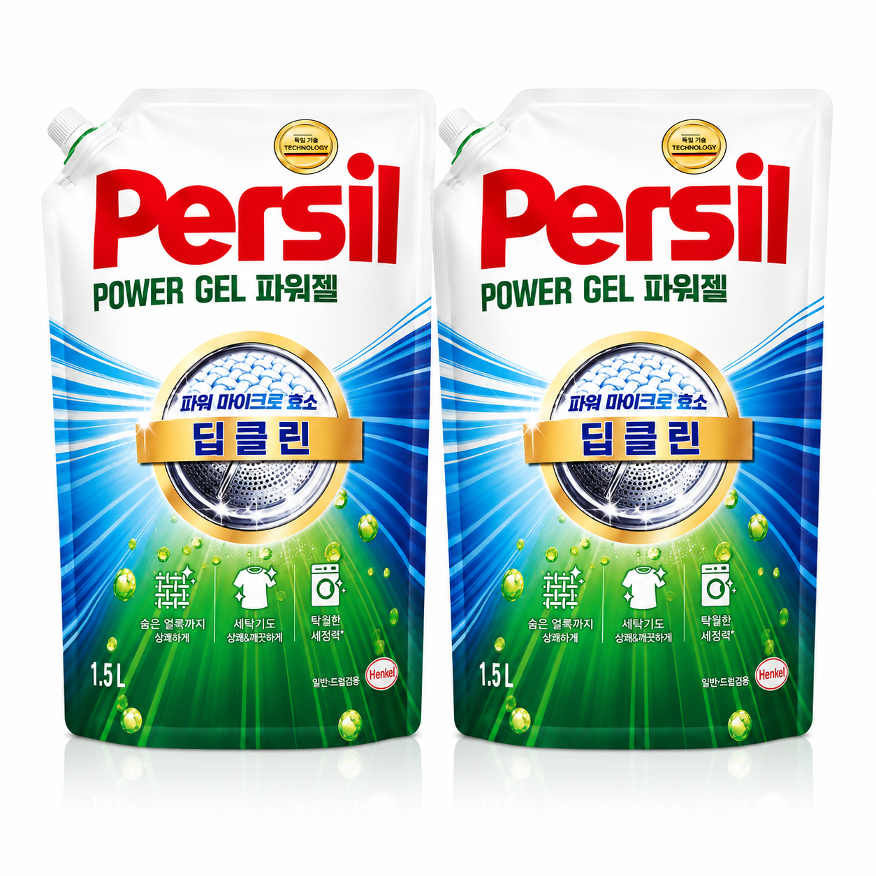 [온누리7%혜택]퍼실 딥클린 파워젤 9중효소 겸용 액상세제 리필 1.5L 2개 하루커머스
