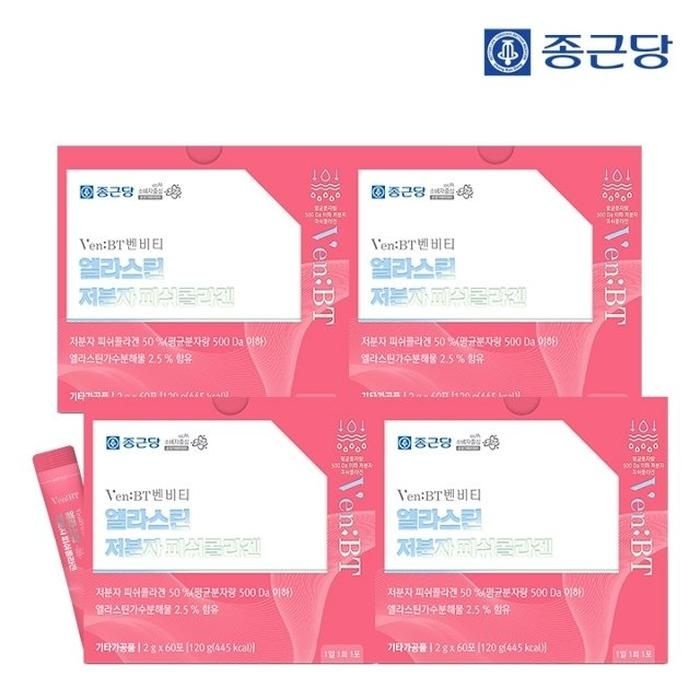 종근당 벤비티 먹는엘라스틴 어린 저분자 피쉬콜라겐 60포 4박스 / 히알루론산 비타민C 비오틴
