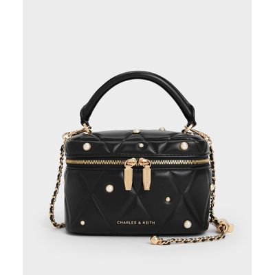 CHARLES KEITH Arwenキルトパール装飾トップハンドルバニティバッグ