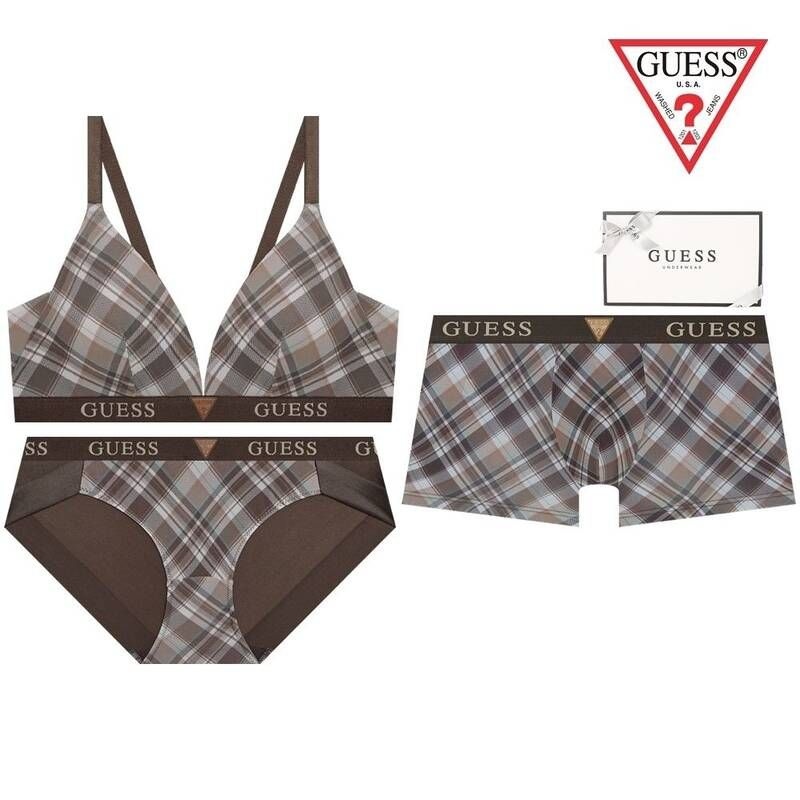 게스 언더웨어 브라운체크 커플속옷세트 GDWBR923BP923DR923 OIZ279
