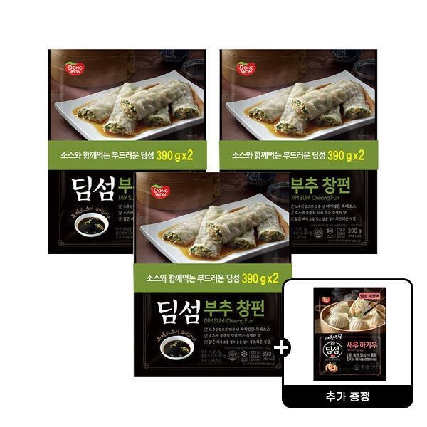 {백화점 상품} 동원 딤섬 부추창펀 390g x2 3개 (총 6봉) +딤섬 새우하가우 180g 증정 470901