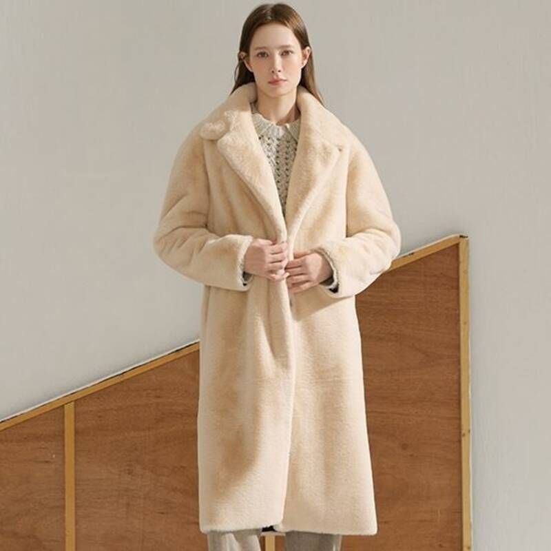 리오벨현대 론칭가 99 25 FW FAUX 부들부들 리버서블 롱코트