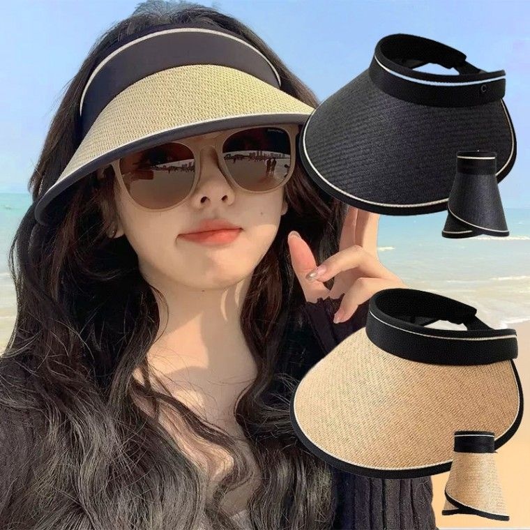 여름선캡 돌돌이모자 챙넓은캡모자 접이식여자캡 라탄밀짚 자외선차단모자 돌돌이썬캡 작업그늘모자