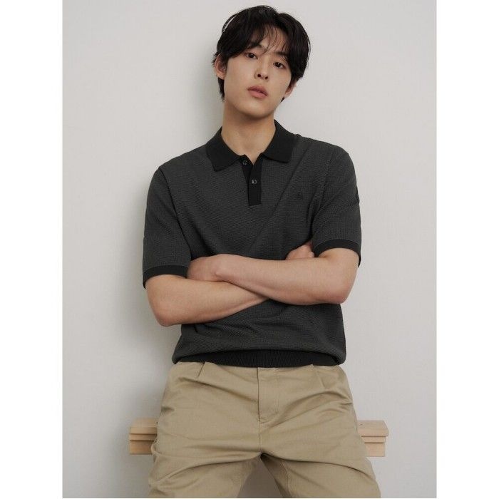 [26SS 30%OFF] 투톤 텍스쳐 칼라넥 니트 블랙 BC6351C325