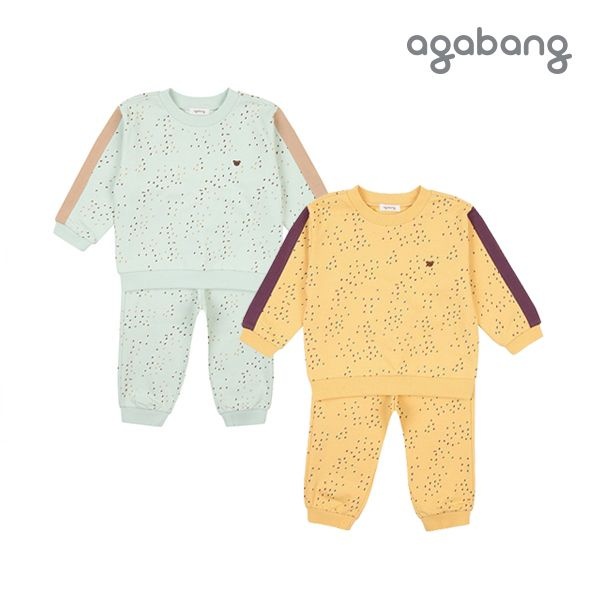 [아가방 가을]리프배색맨투맨상하(MINT,YELLOW)_01Q553002