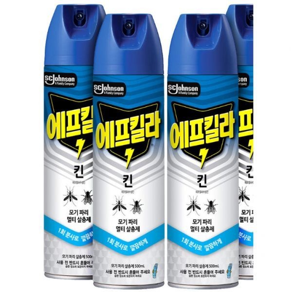 에프킬라 킨 모기약 무향 수성 에어로졸 모기 파리 나방 퇴치 살충제 500ml, 4개