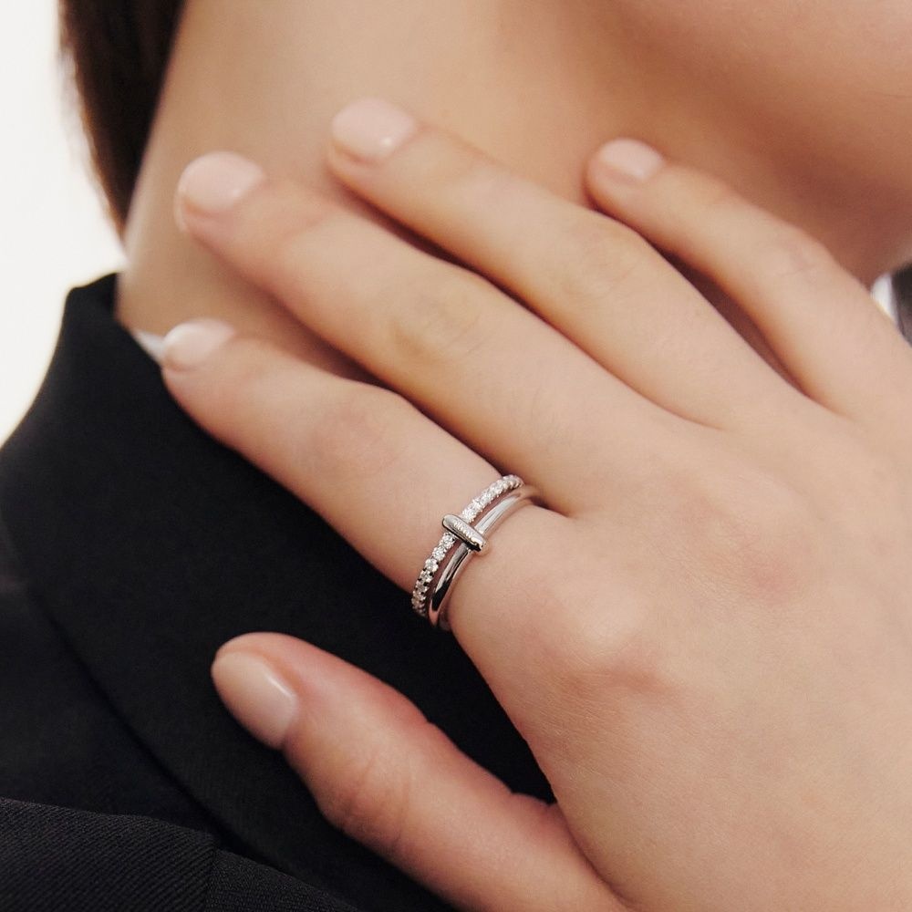 [Premium Plating] H링크 AB(W) 듀오 라인 파베 반지 HL3R66307WB