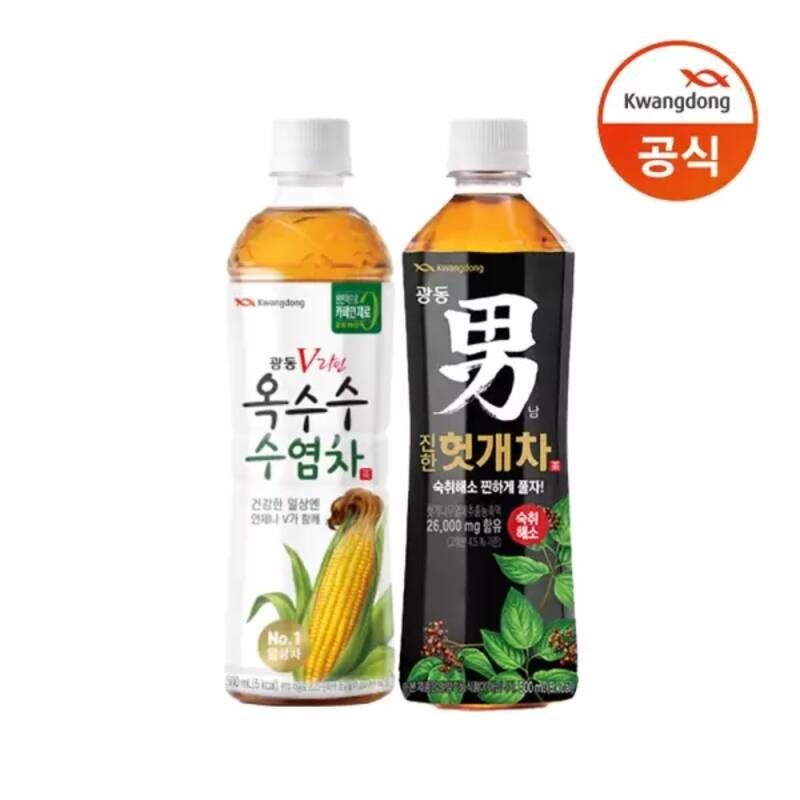 광동 옥수수수염차 500ml x 24pet + 진한 헛개차 500ml x 24pet/차음료 건강음료