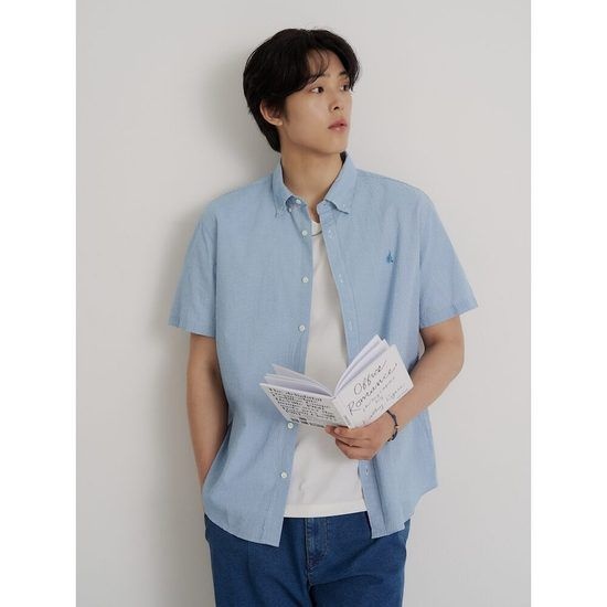 [빈폴멘] 시어서커 마이크로 깅엄 반소매 셔츠 - 스카이 블루 (BC6465C42Q)
