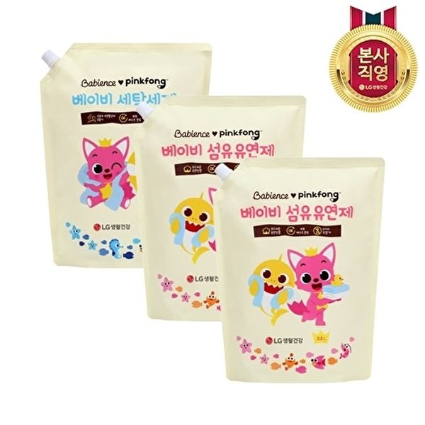 [LG생활건강]베비언스 핑크퐁 베이비 세탁세제 리필 2.2L 1개+유연제 2.2L 2개
