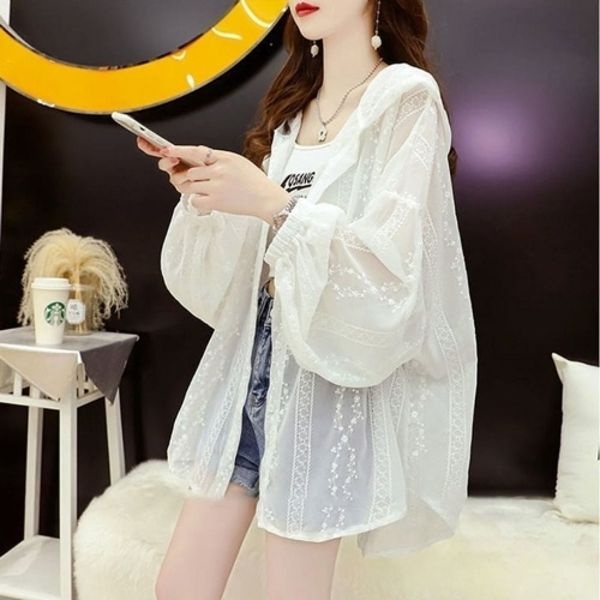 WOW 여름 레이스 자외선차단 가디건 얇은 코트 비치웨어 루즈핏