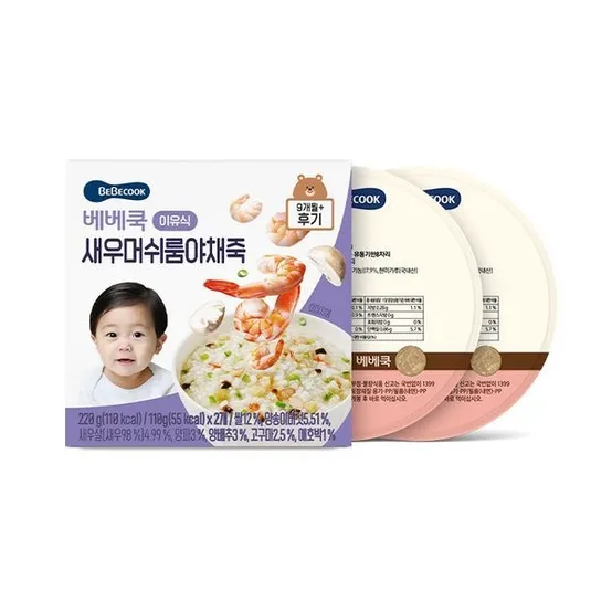 실온이유식 후기 새우머쉬룸야채죽 1박스 (110g x 2개입)