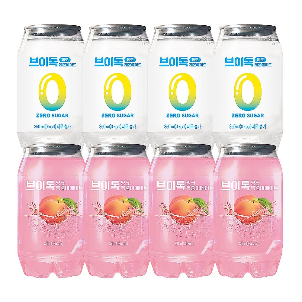 브이톡 2종 혼합 8개 (핑크복숭아에이드 4캔 + 제로레몬에이드 4캔)