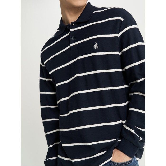 [26SS 30%OFF] 텍스처 칼라넥 스트라이프 긴소매 티셔츠 네이비 BC6241C55R