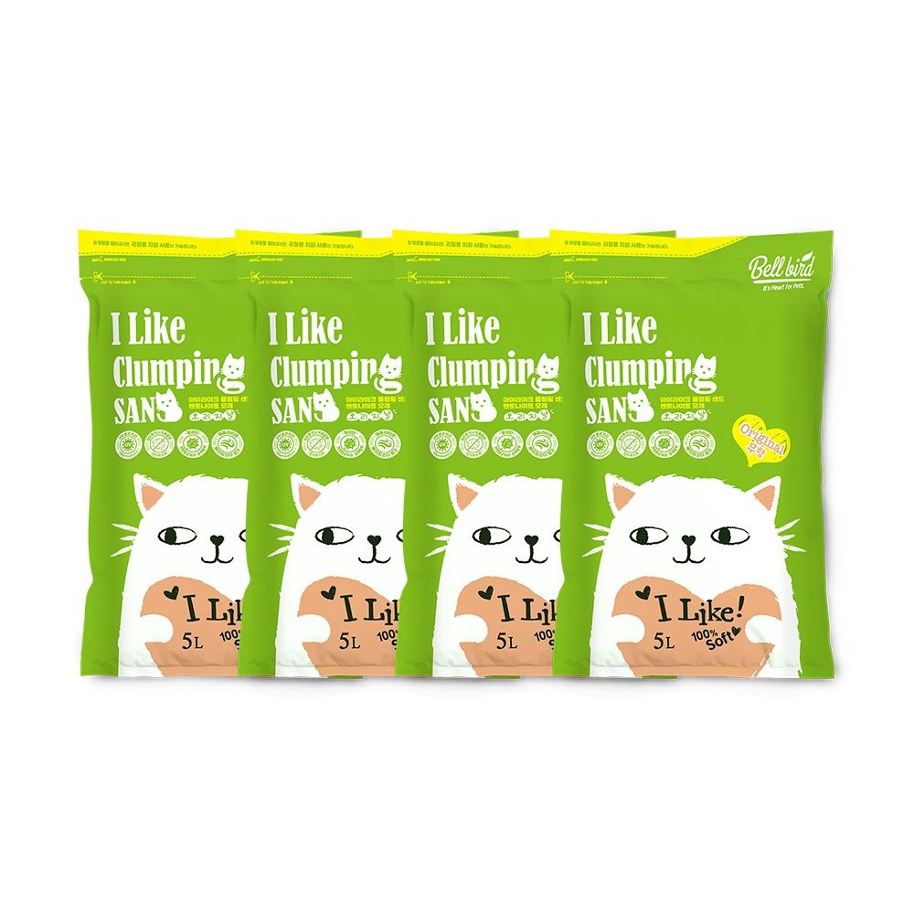 펫클럽 (현대Hmall) 벨버드 아이라이크 클럼핑 고양이 벤토나이트 모래 무향 5L x 4개