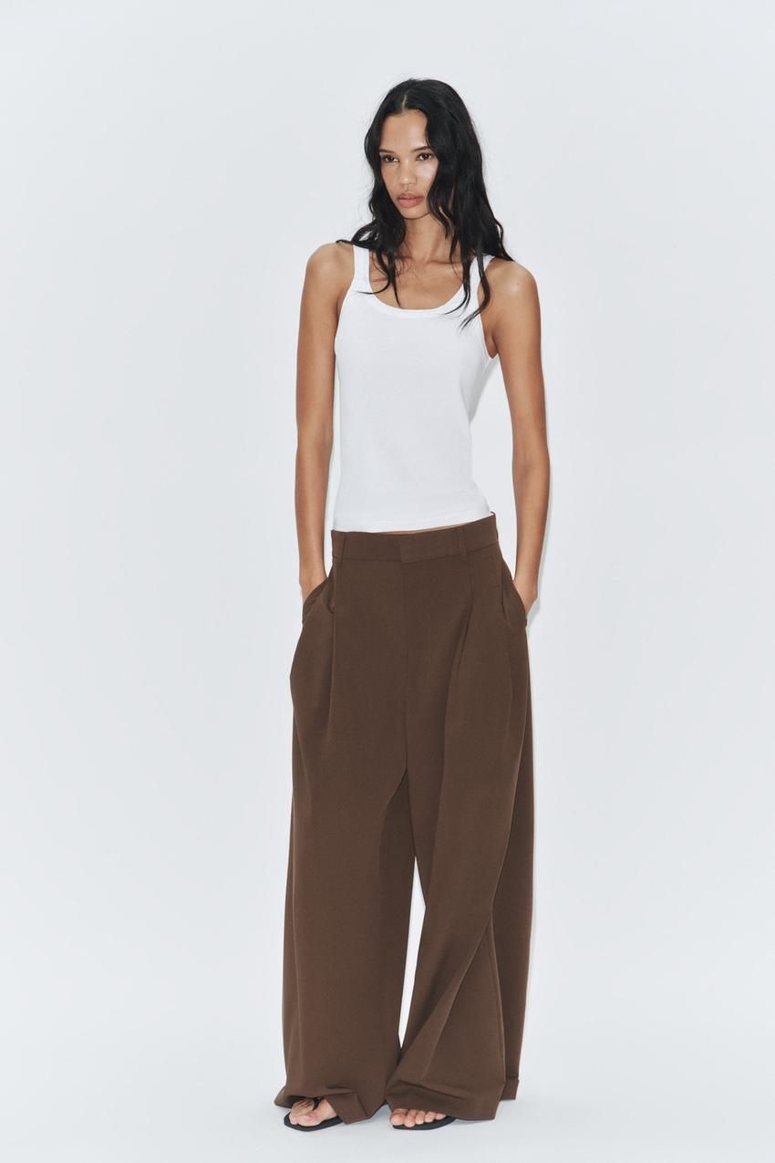 자라 ZARA 와이드 플리츠 팬츠 - 그레이 브라운 1255/406/724 12Y781 82U711