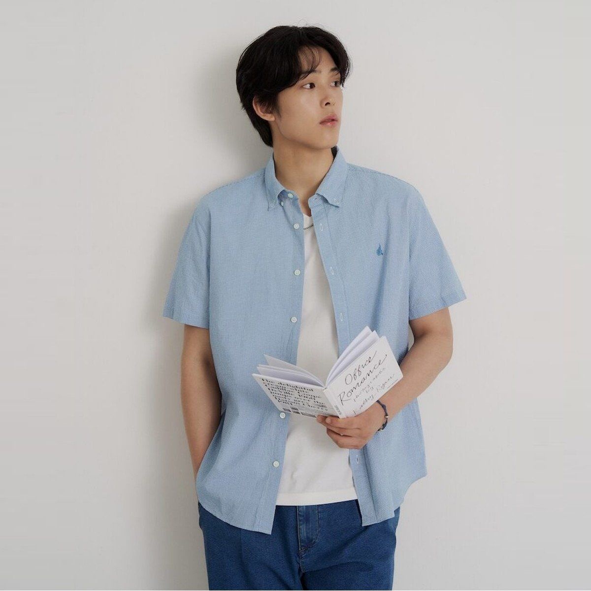 빈폴 시어서커 마이크로 깅엄 반소매 셔츠 스 블루 BC6465C42Q
