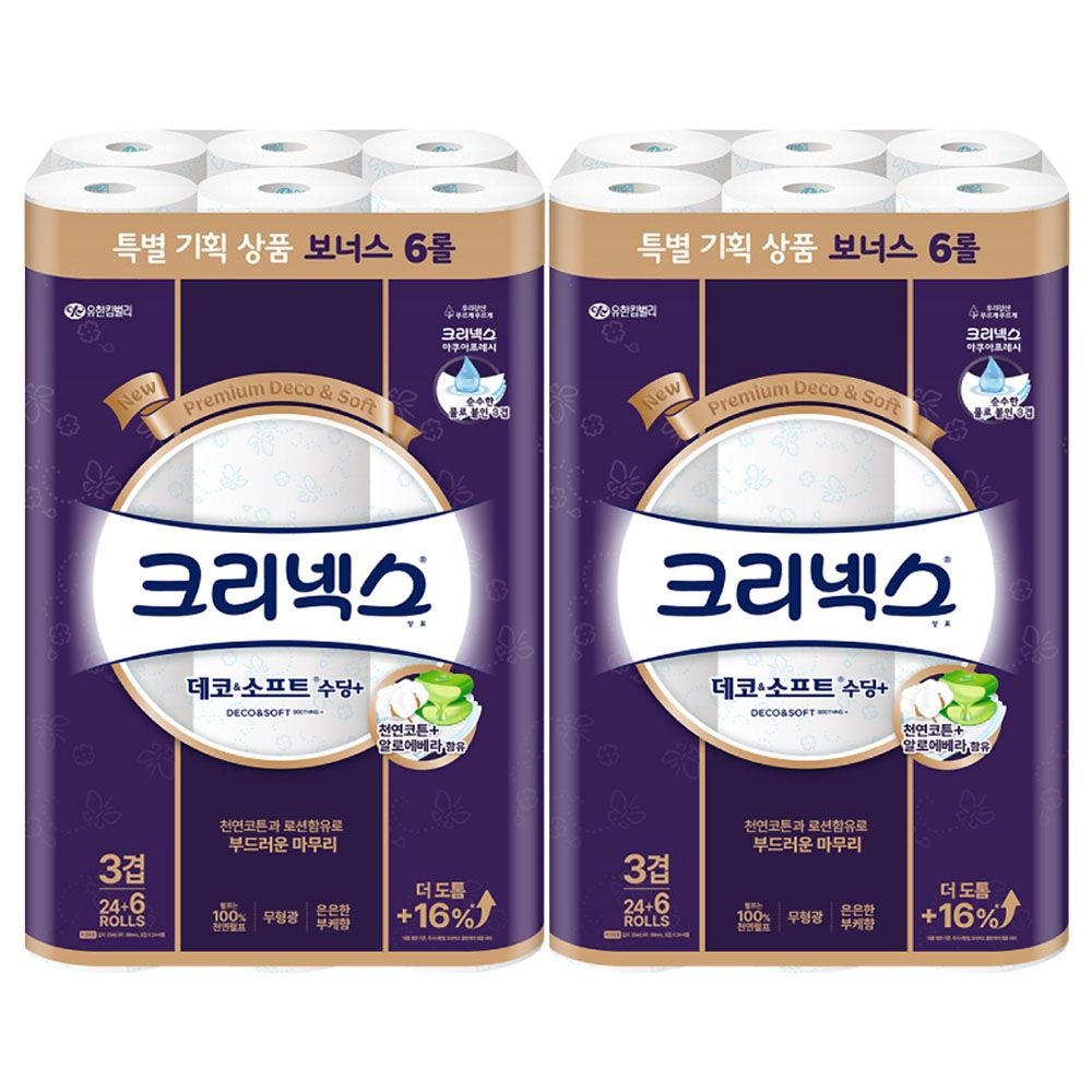 크리넥스 3겹 데코소프트 수딩플러스 25m 24+6롤 x2개